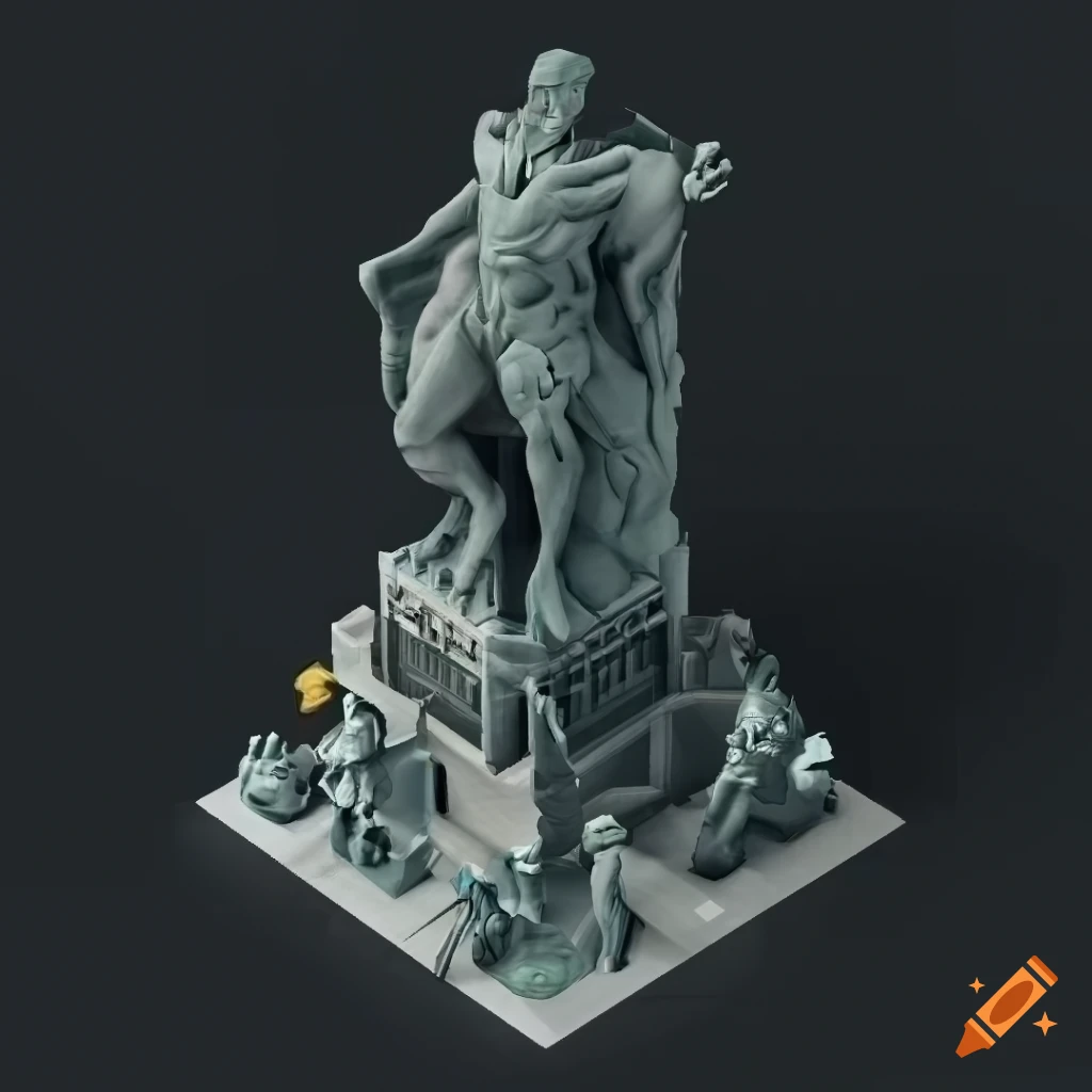 Realistic isometric game art of a hero statue on Craiyon
