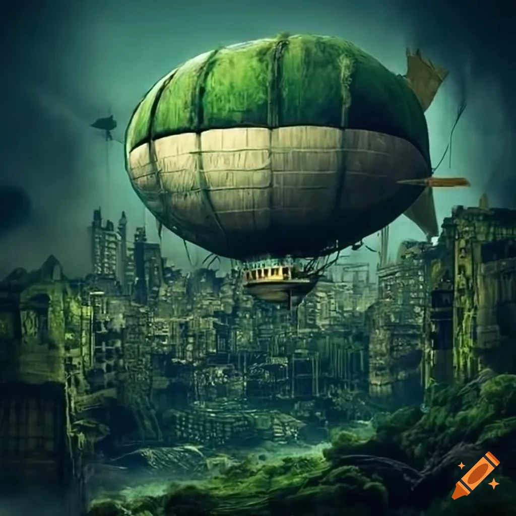 Futuristic steampunk airships in the sky on Craiyon