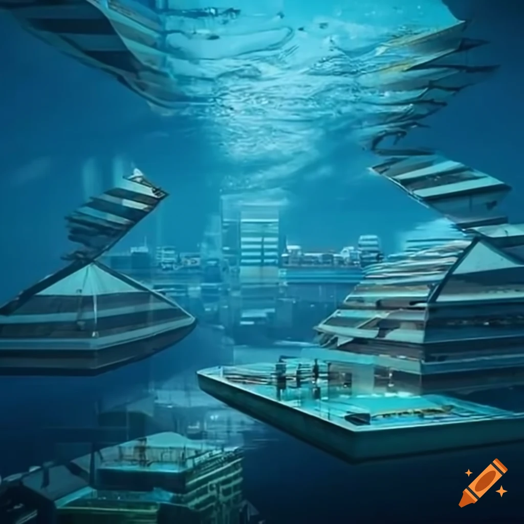 Underwater city of triangular modules on Craiyon