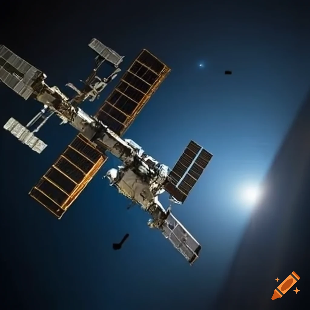 Dark space station with docked spaceships on Craiyon