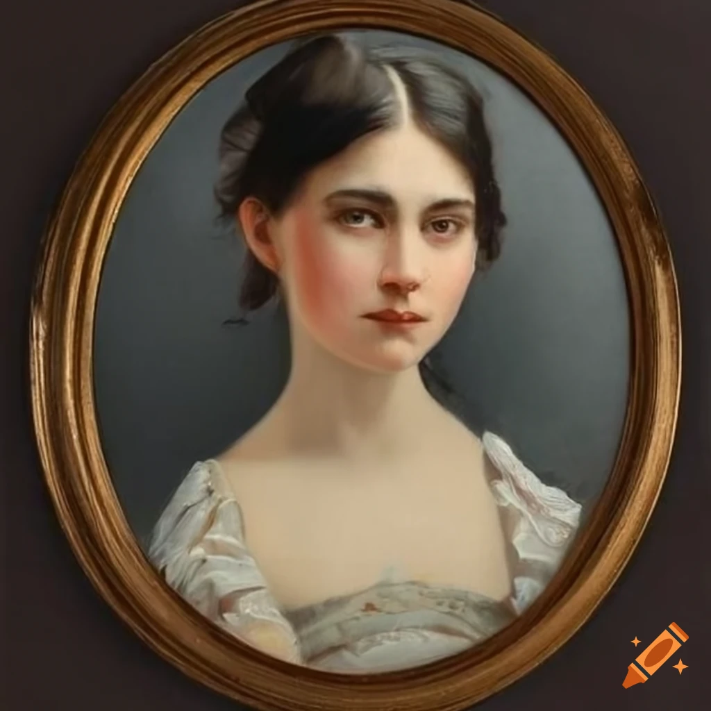 Portrait of a pretty brunette woman in an oval frame