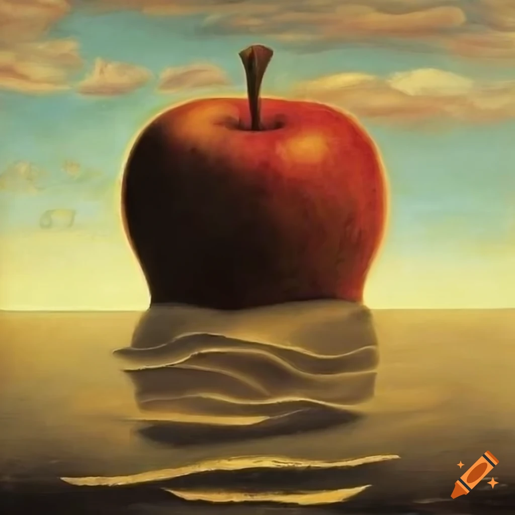 surrealistic painting with an apple