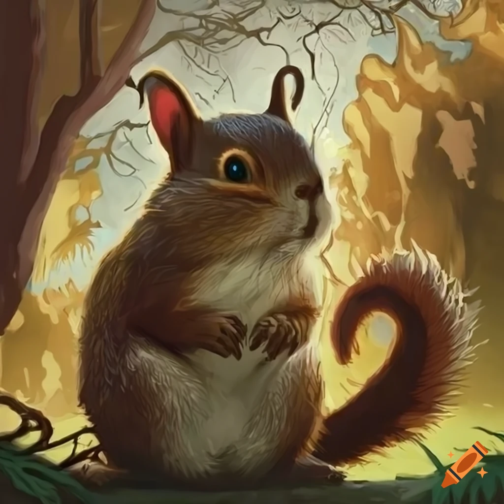 epic fantasy art of a cute squirrel