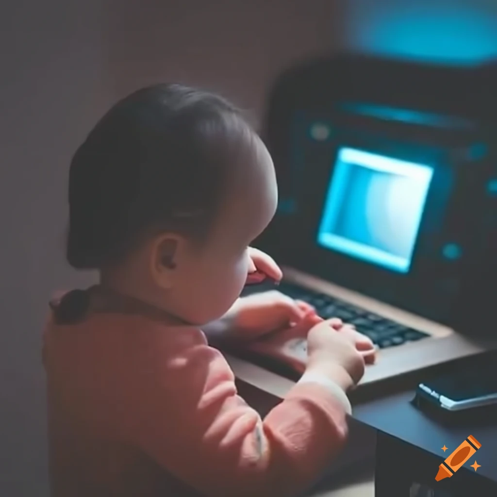 Toddler learning to type on a computer on craiyon