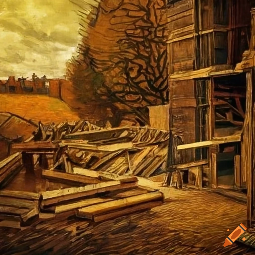 Autumn construction site artwork by vincent van gogh on Craiyon