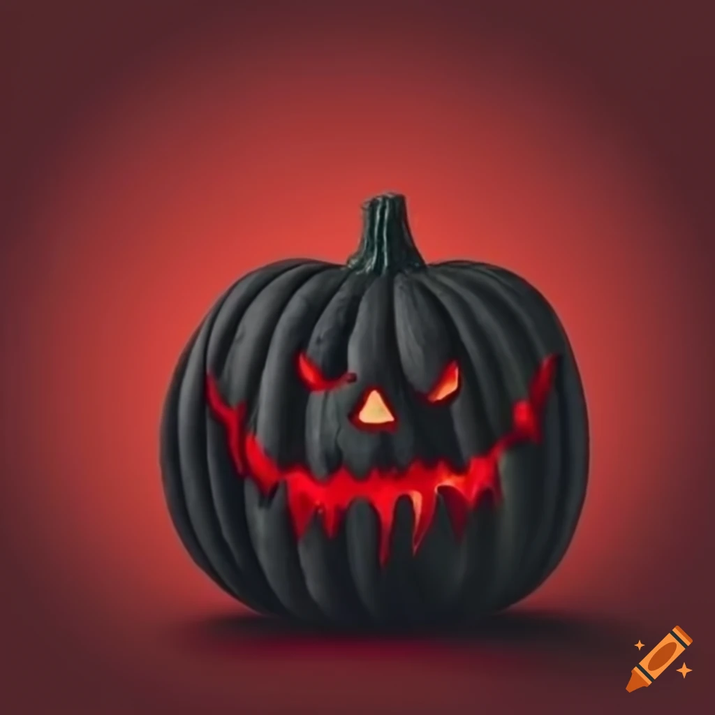 Dark artwork of a black pumpkin patch on red background