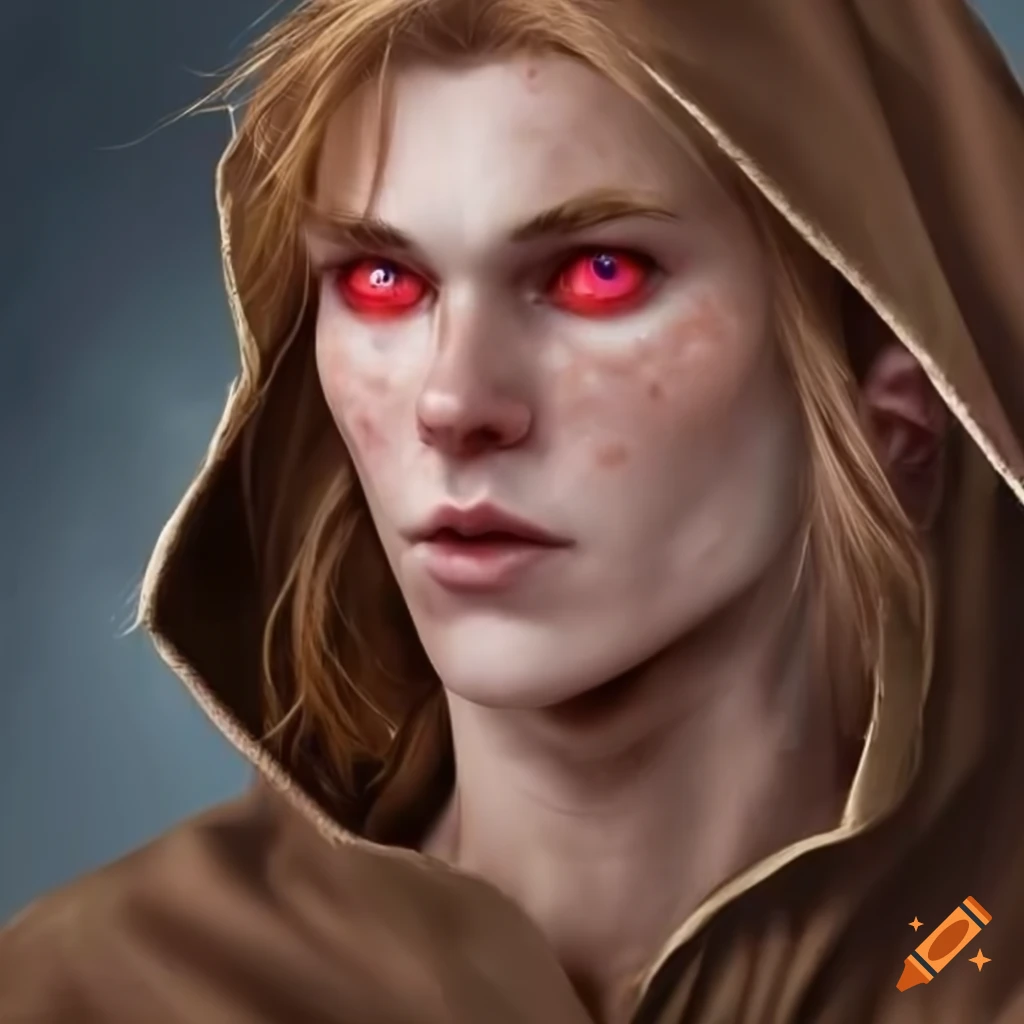 Photo Of A Male Elf With Red Eyes And A Hooded Cloak On Craiyon