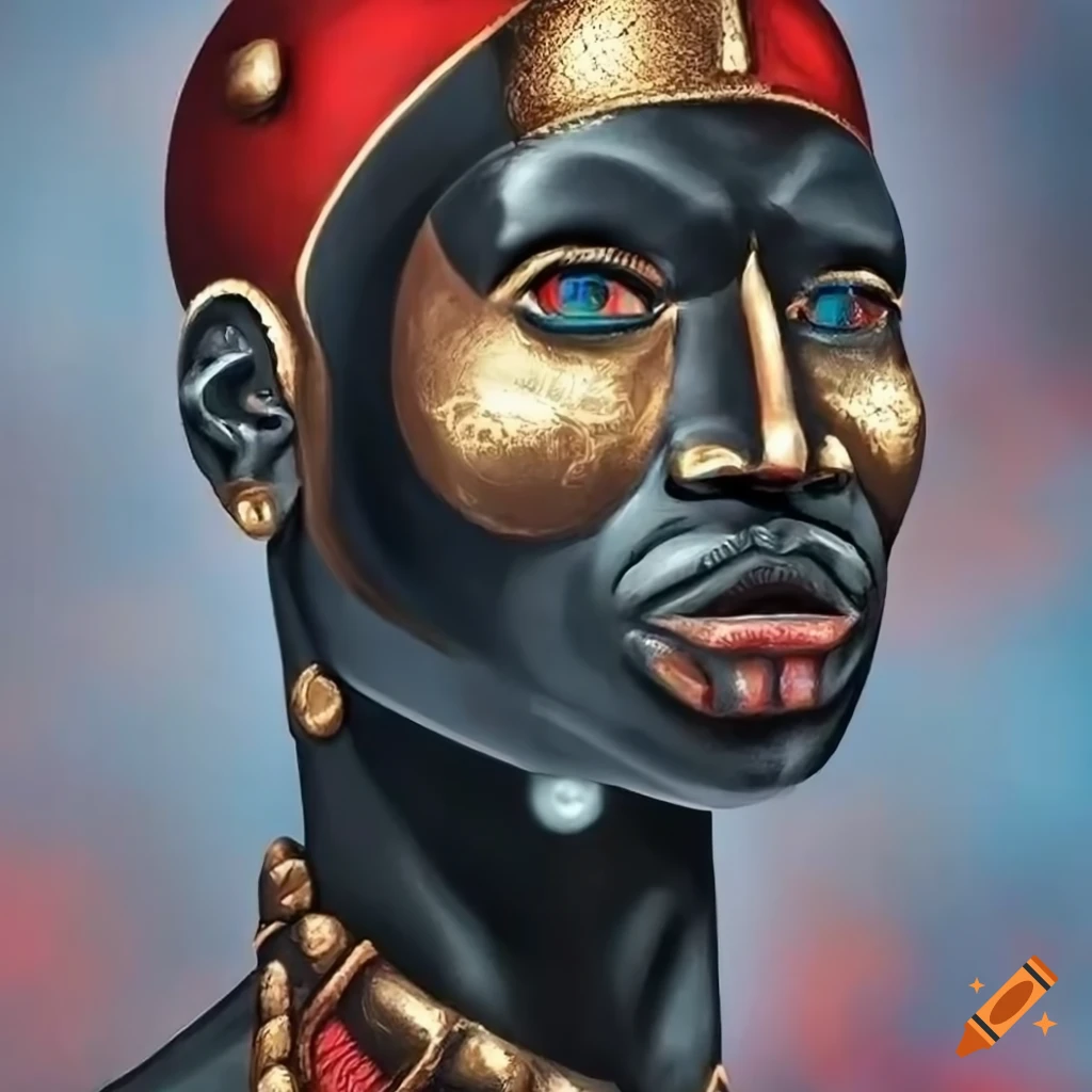 surreal African style art of a cyborg black African tribe