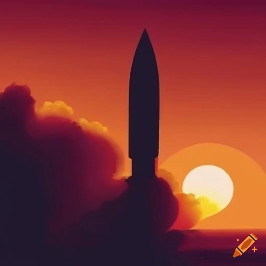 silhouette of a rocket launch at sunrise