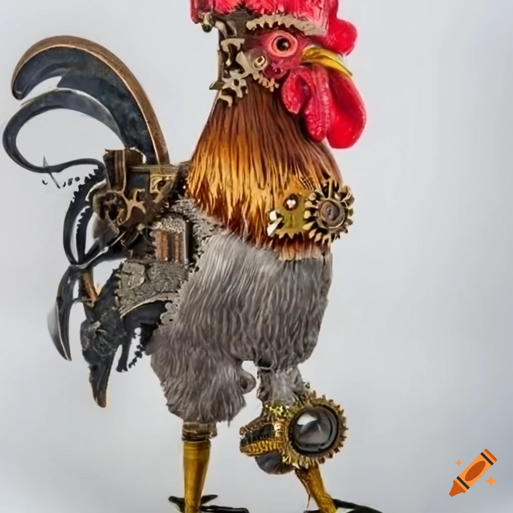 steampunk rooster wearing welding glasses
