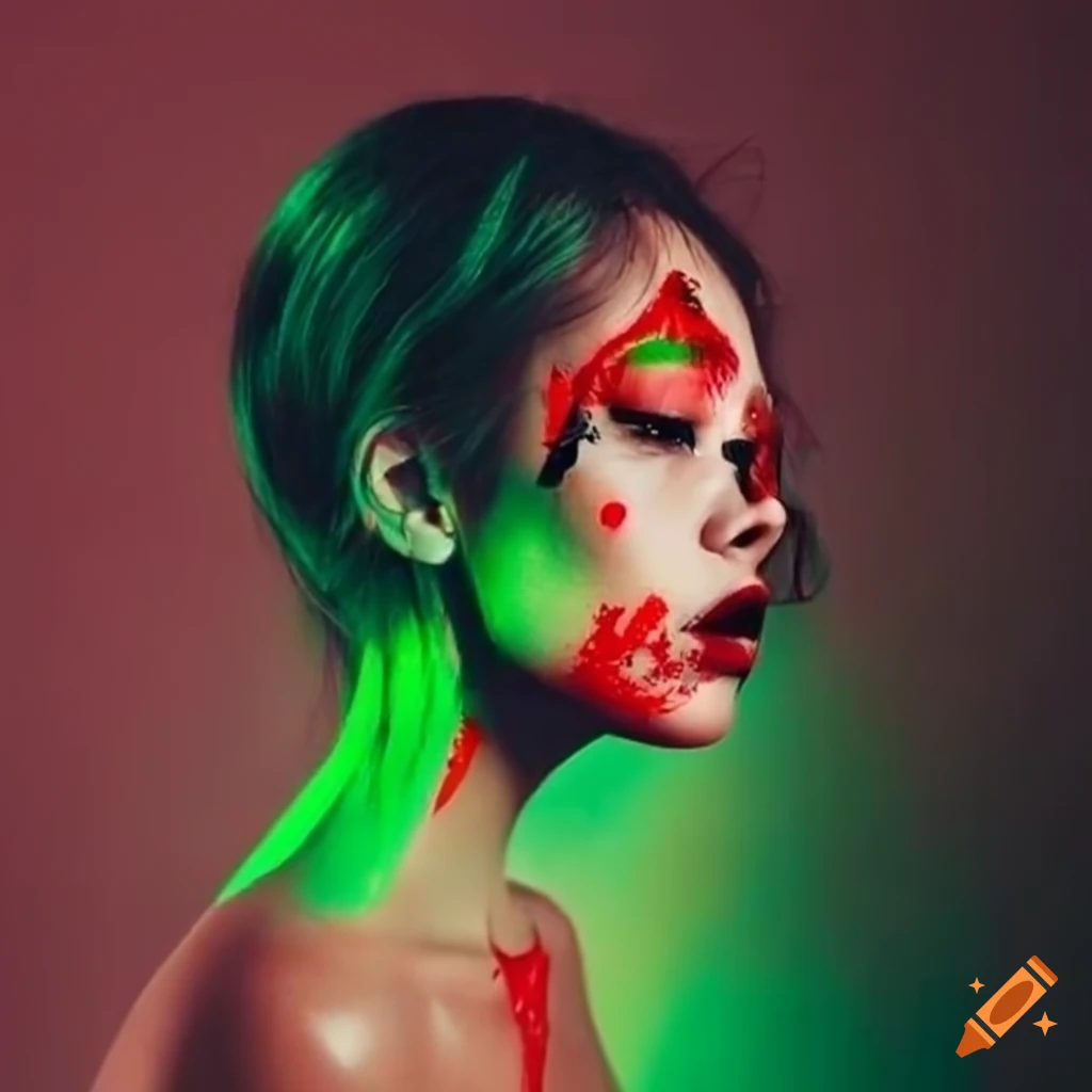 abstract representation of a crying girl with green, black, and red triangle