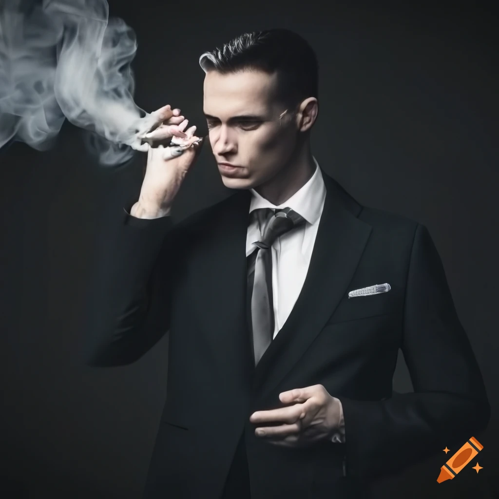 Elegant man in a suit smoking on Craiyon
