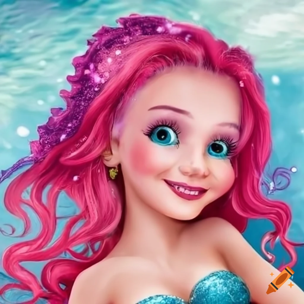 Portrait of a smiling mermaid with pink hair on Craiyon