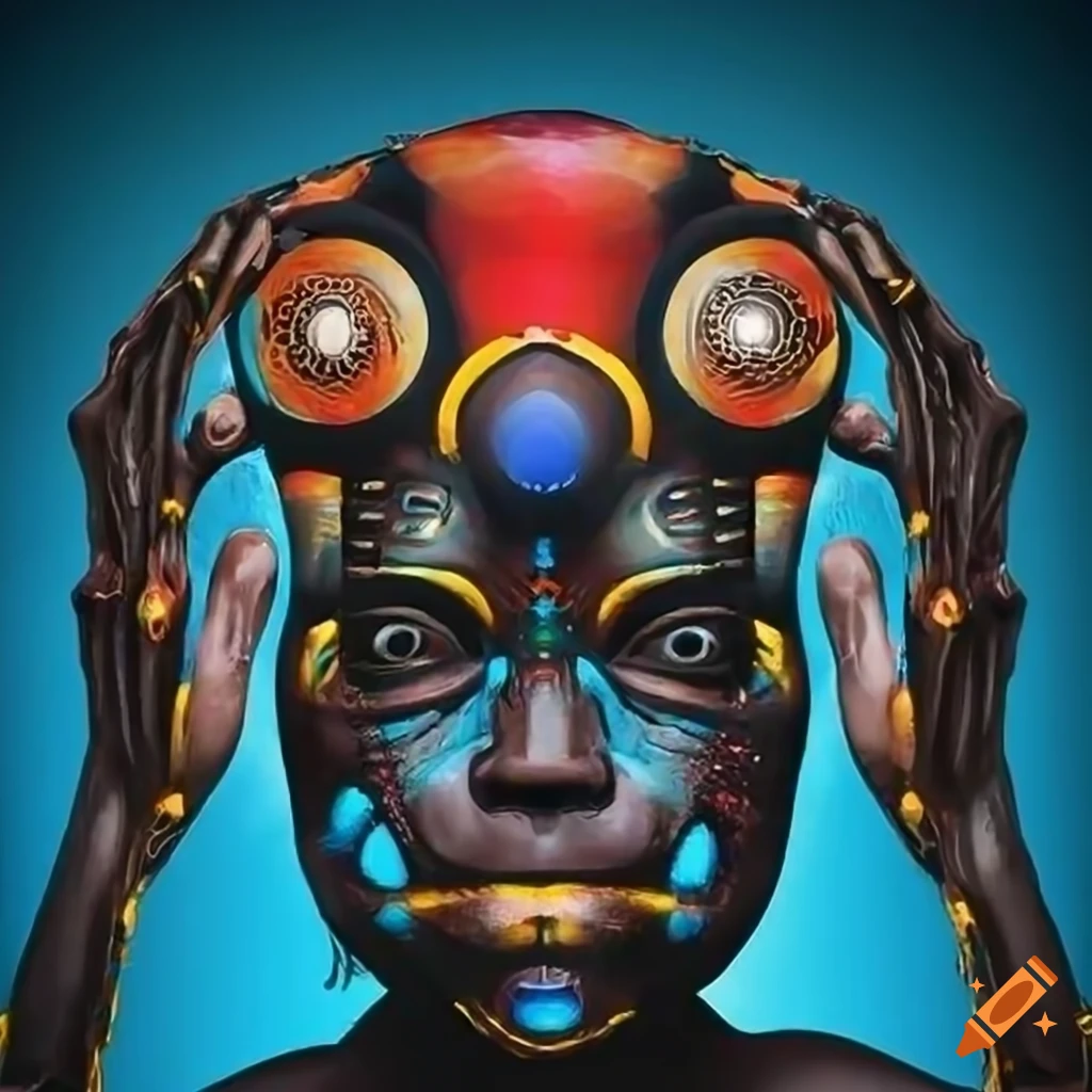 Surreal artwork of a cyborg african tribe on Craiyon