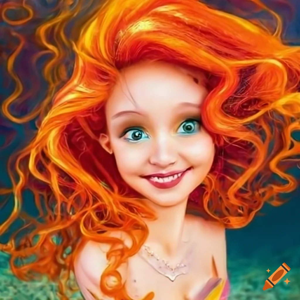 Portrait of a smiling mermaid with orange hair underwater