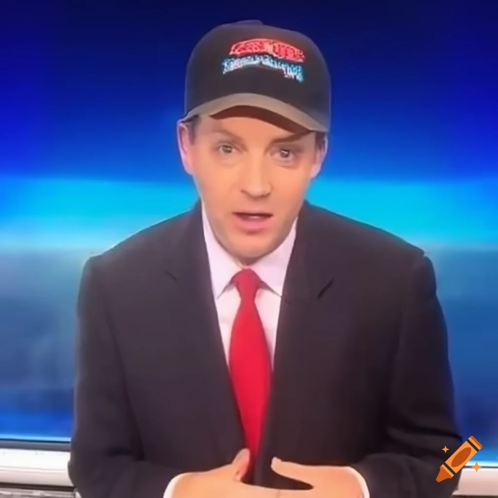 Tv reporter presenting weather with snapback hat on craiyon