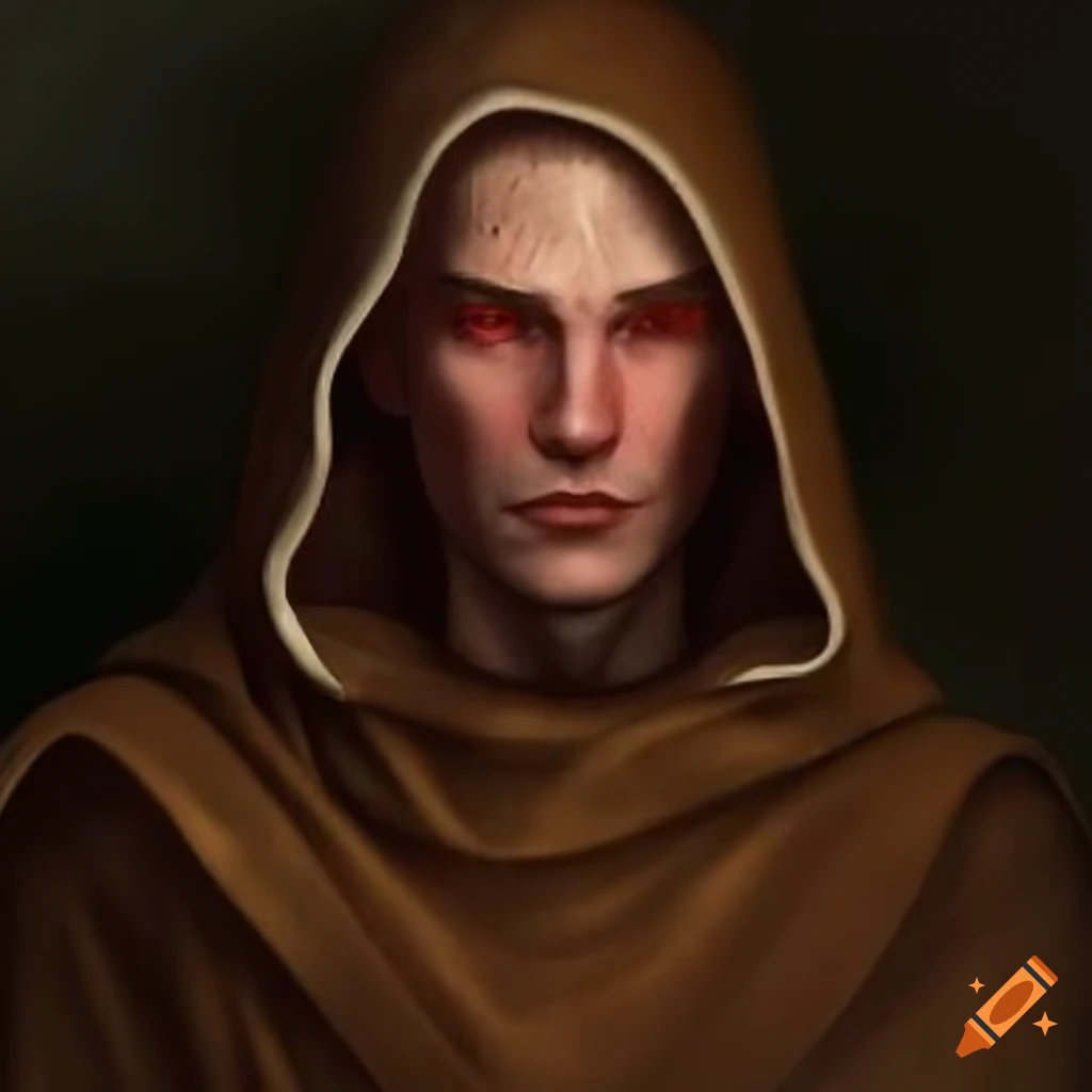 Portrait Of A Male Elf With Red Eyes And A Hooded Cloak On Craiyon 7914