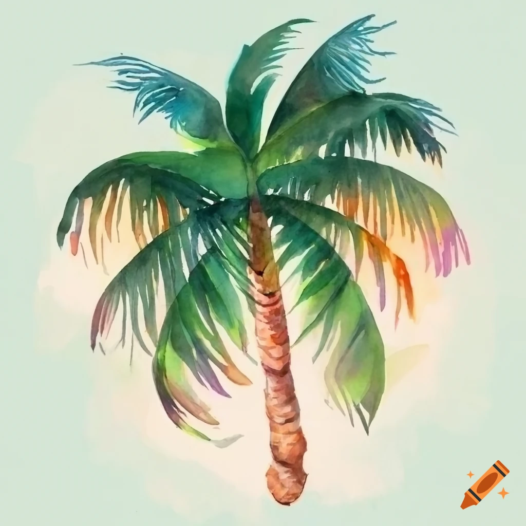Tropical tree painted in watercolor on craiyon