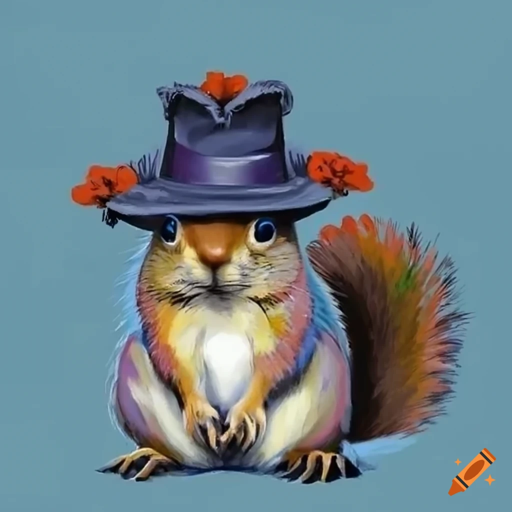 outline of a squirrel wearing a garden hat