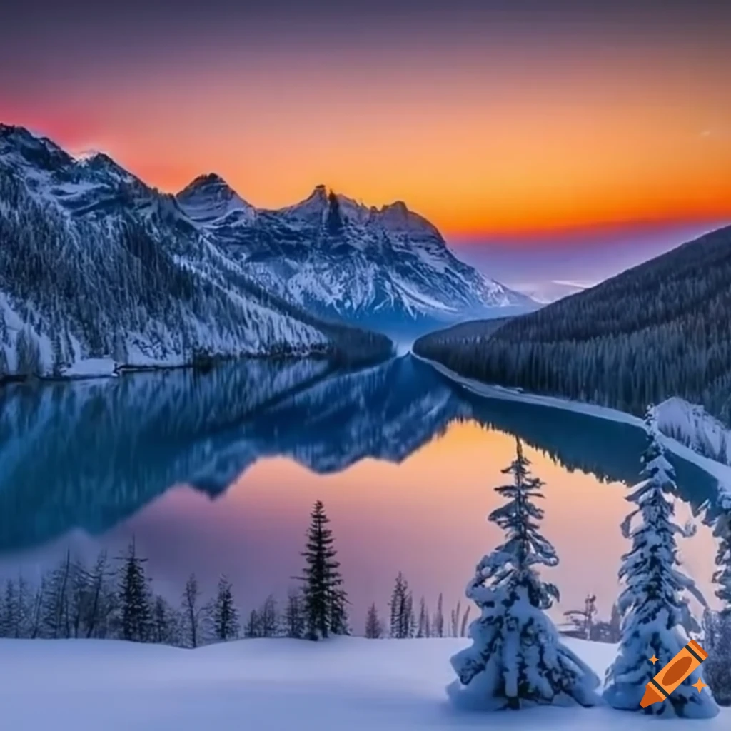 paysage hivernal de montagnes avec un lac