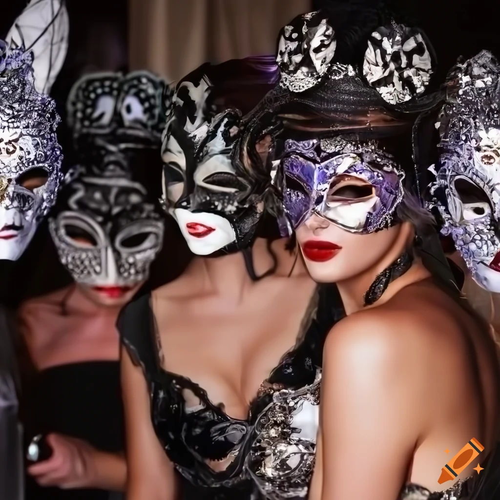 Group of people wearing masquerade masks at a party on Craiyon