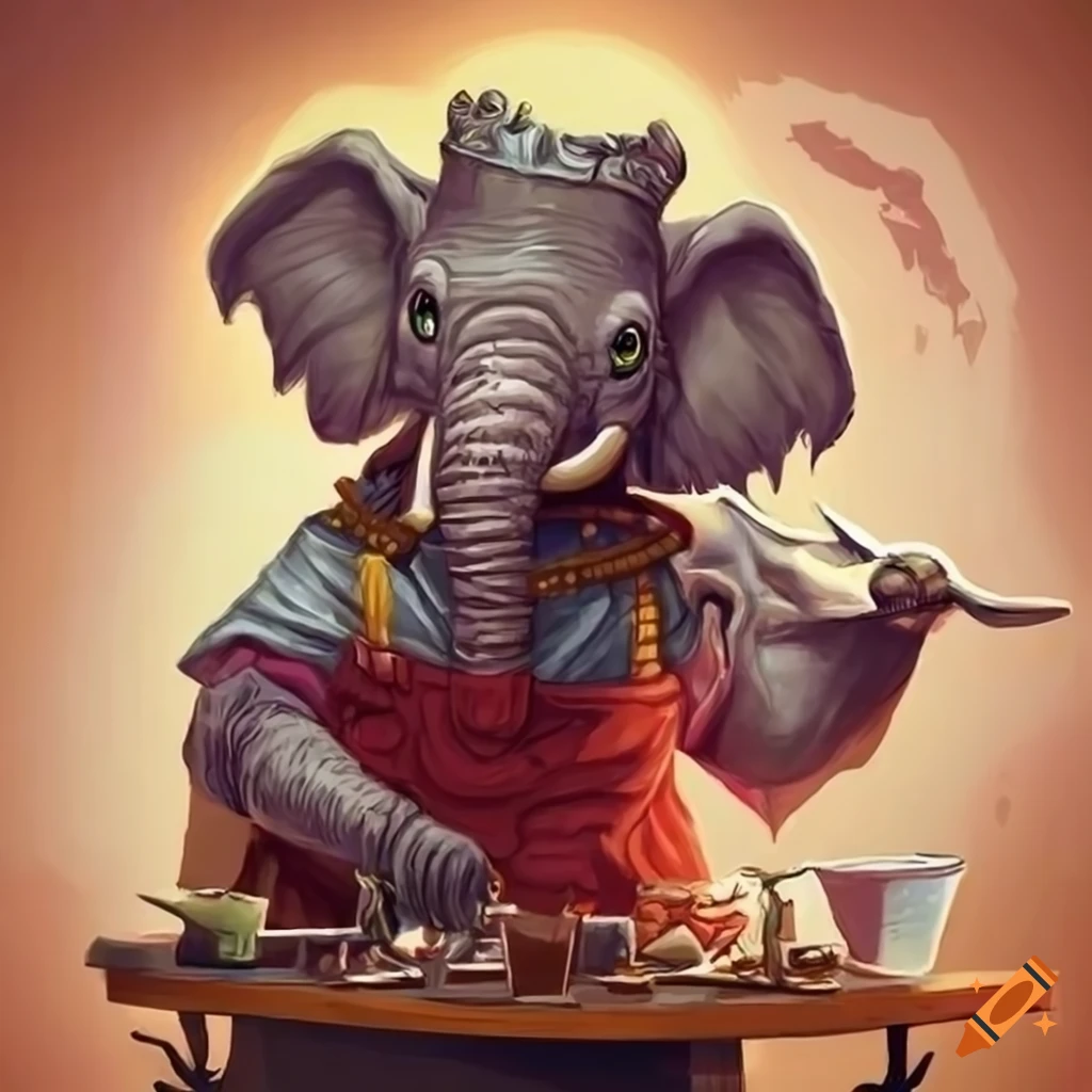 illustration of a chef elephant from the fantasy world of Dungeons and Dragons