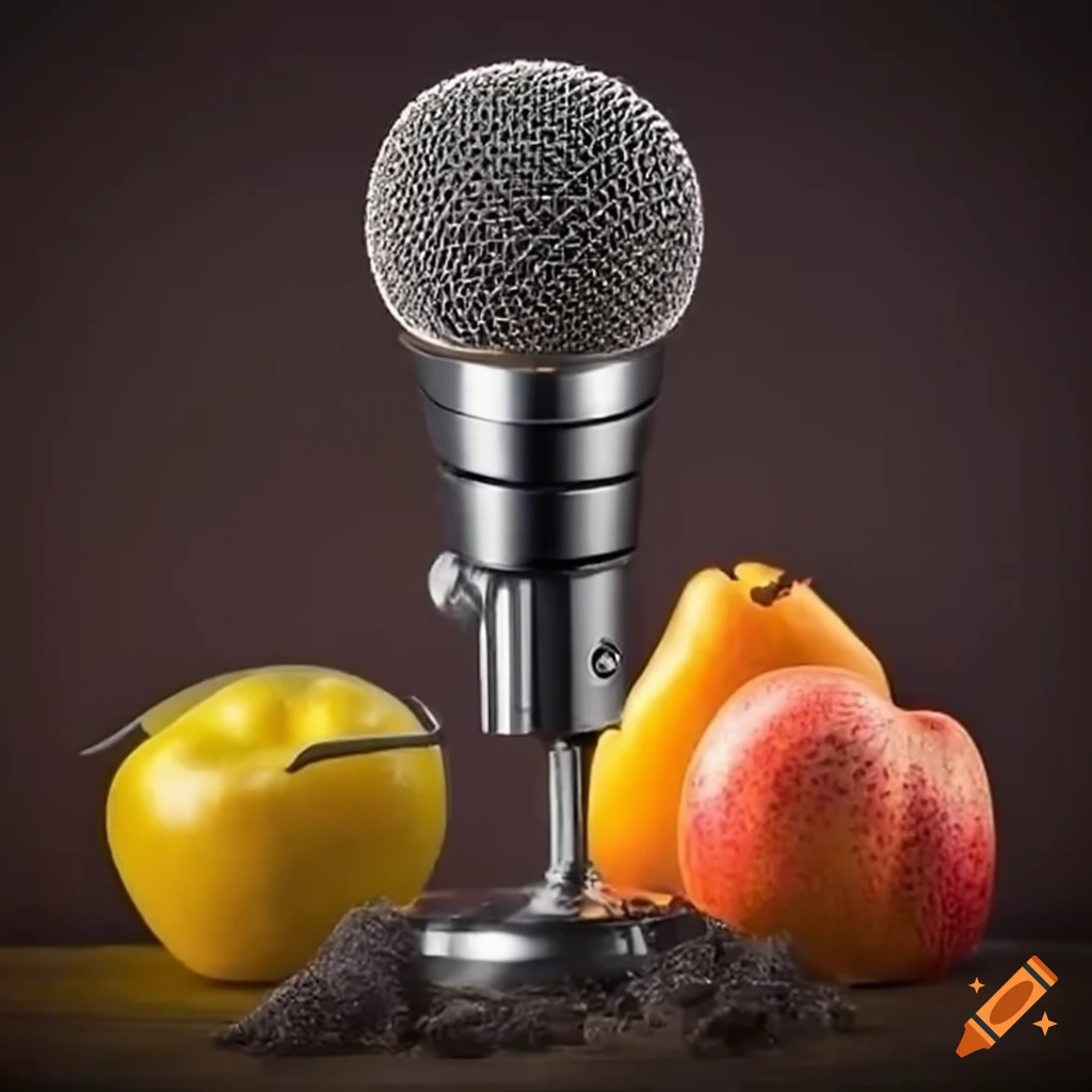 microphone with fruits and vegetables representing food security