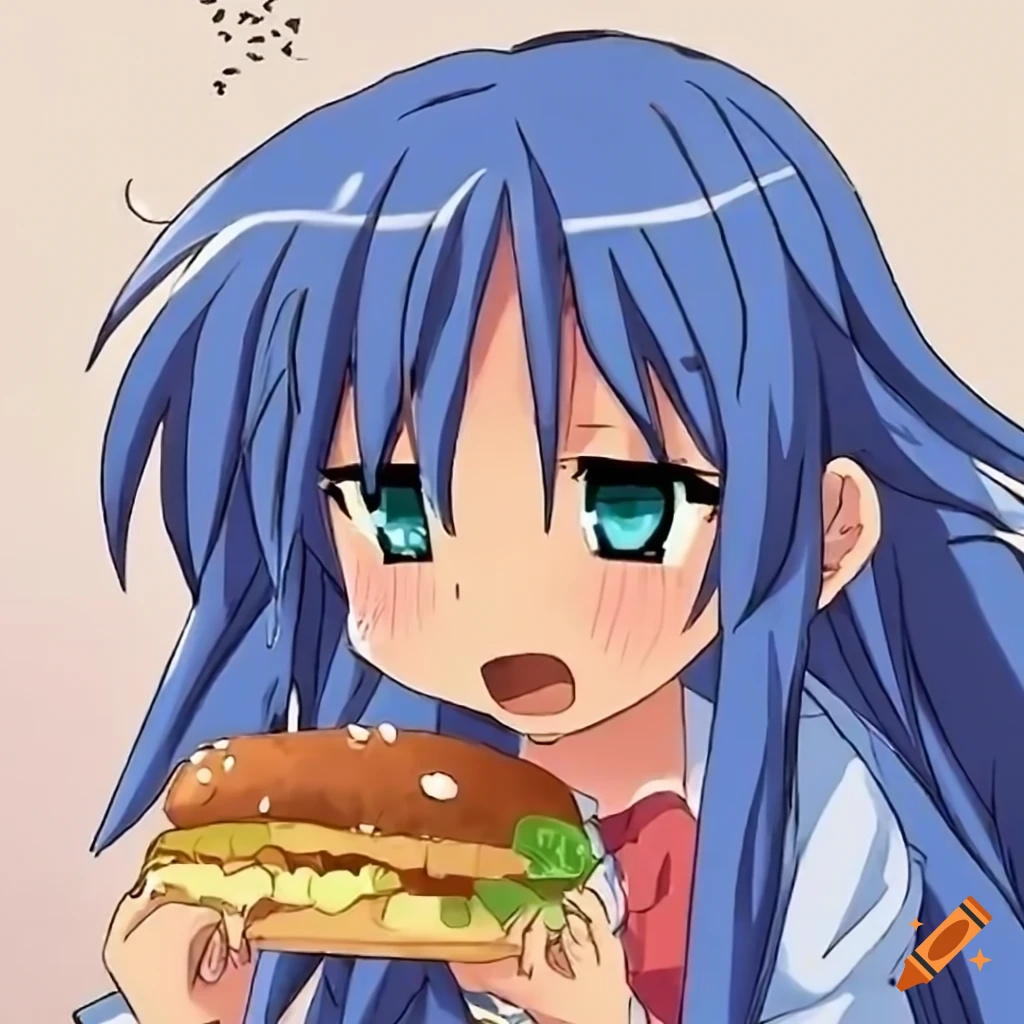 Konata Izumi Enjoying A Hamburger