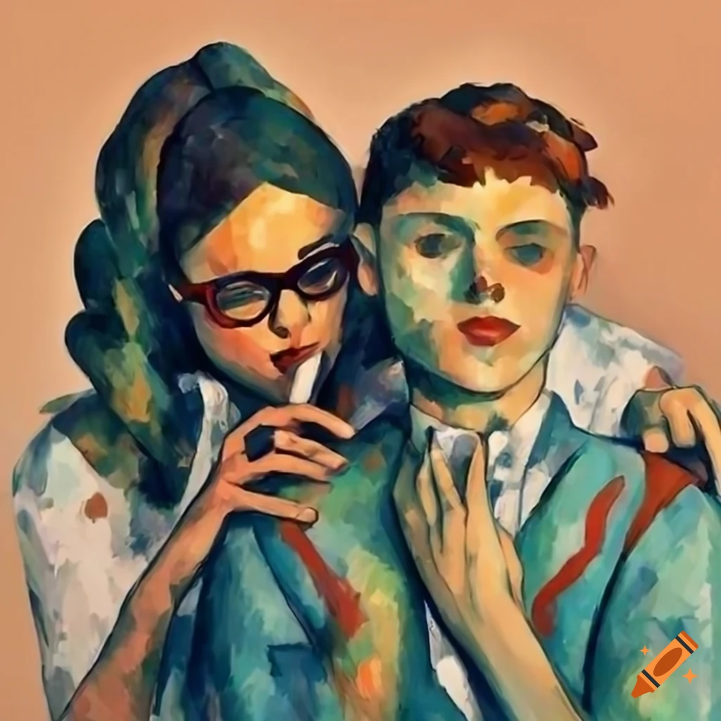 artistic depiction of a stylish couple podcasting