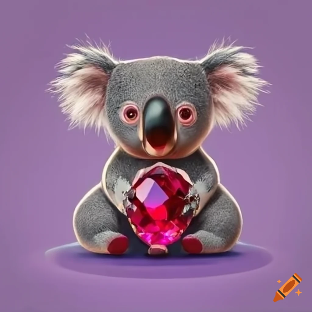 koala holding a ruby gemstone