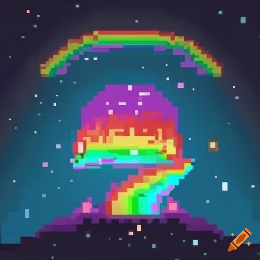 retro 8-bit space with rainbows