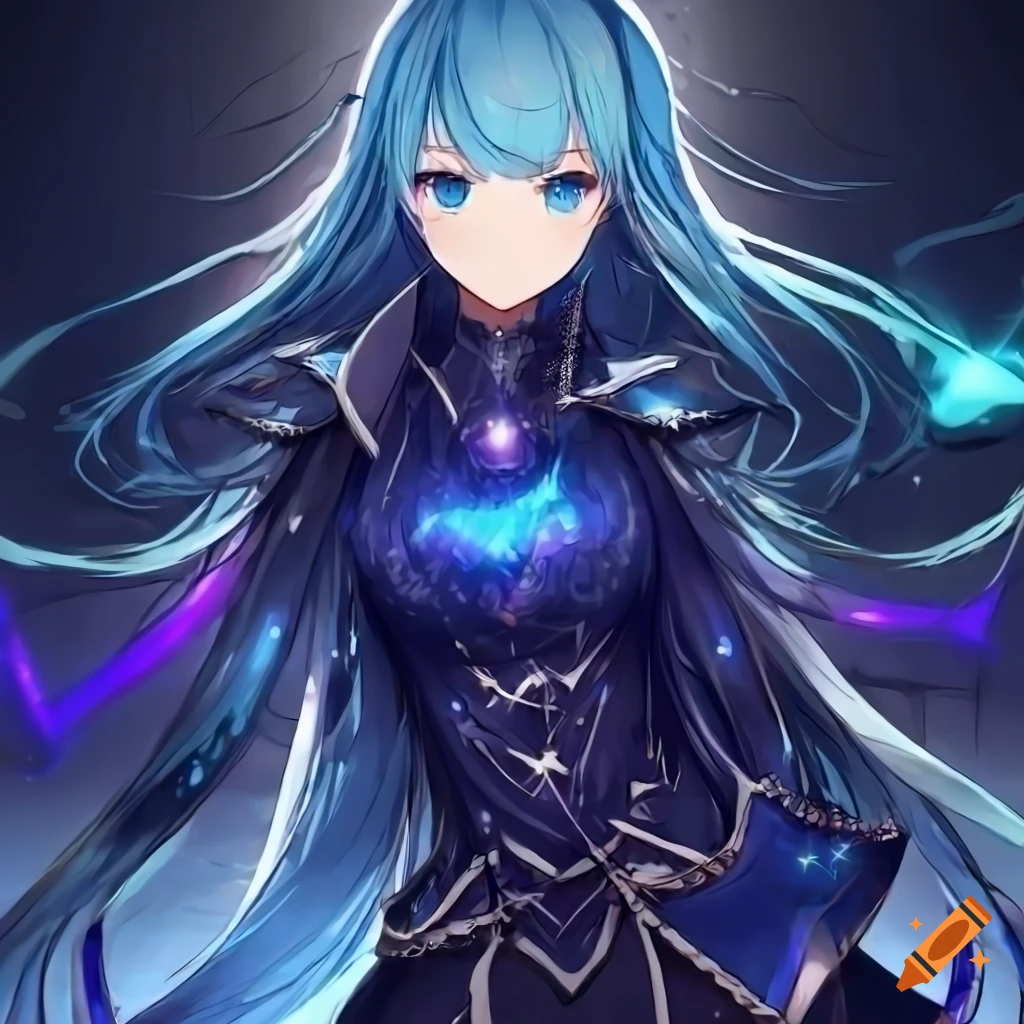Anime girl with blue hair in armor