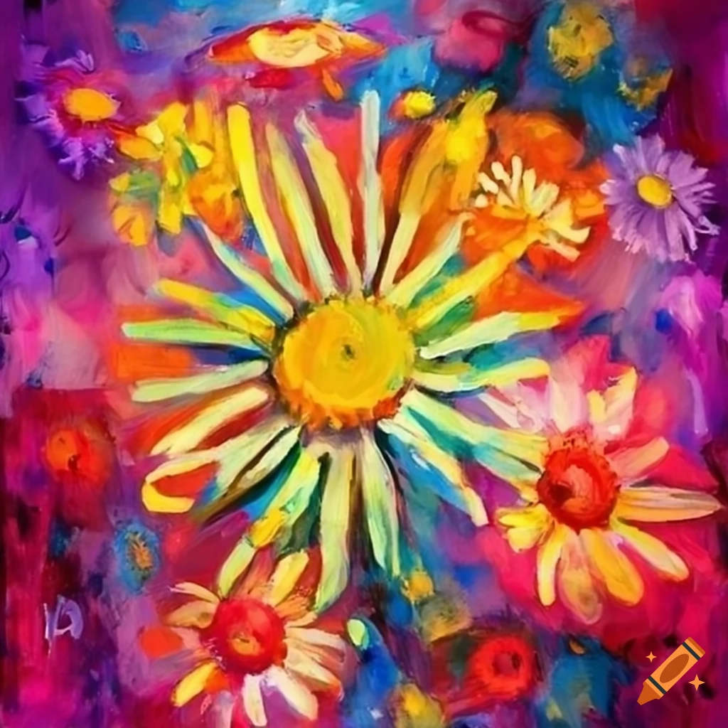 colorful abstract painting of daisies
