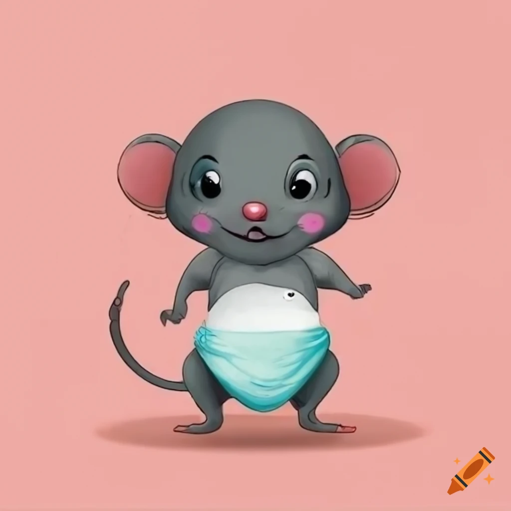Cute illustration of a tiny rat in a diaper on Craiyon