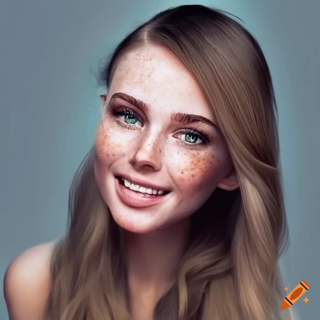 Portrait of a young woman with freckles and blonde hair on Craiyon
