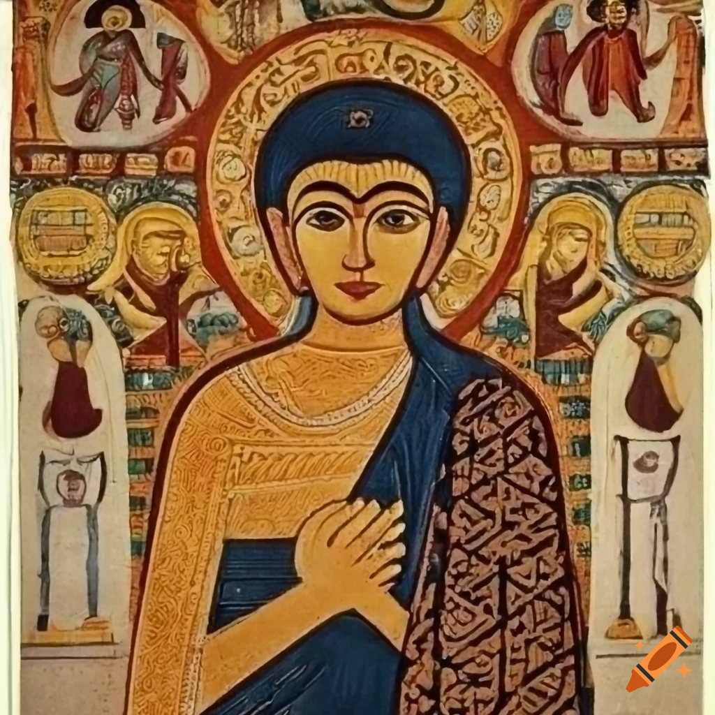 Ancient Art Mural Depicting Buddhism And Coptic Orthodox In Egypt On Ancient Art Mural Depicting Buddhism And Coptic Orthodox In Egypt On