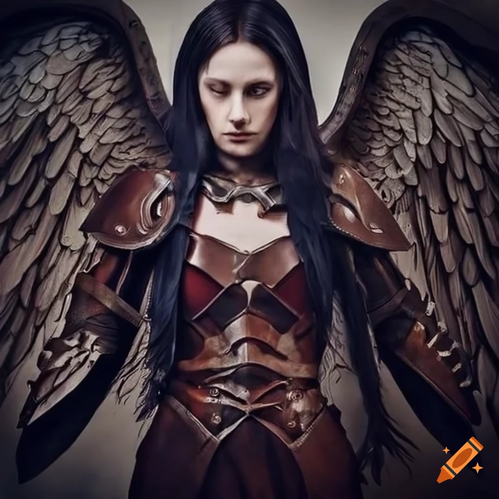 Cosplay of a dark angel with intricate leather armor on Craiyon