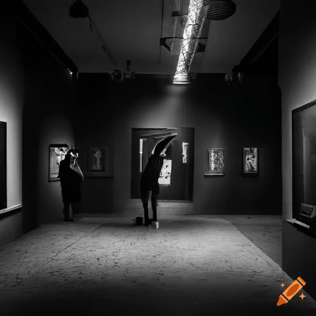 Black and white photography displayed in a parisian exhibition on Craiyon