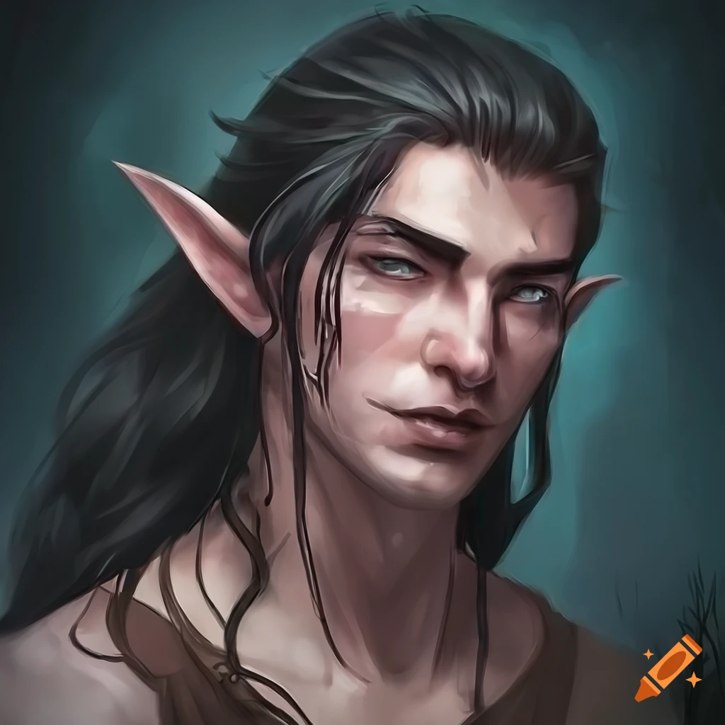 Portrait of a handsome half-elf bard on Craiyon