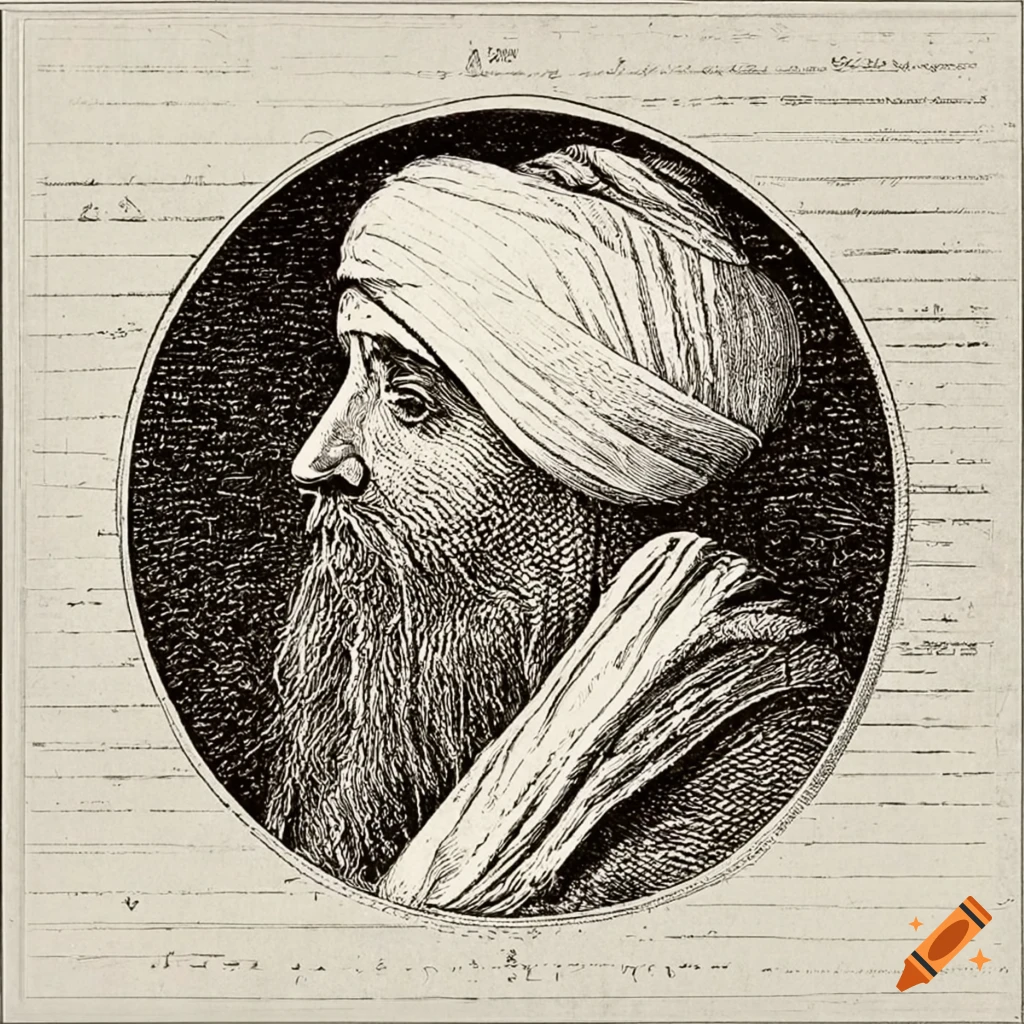 Engraving of a Turkish ruler with beard and Moroccan turban on Craiyon