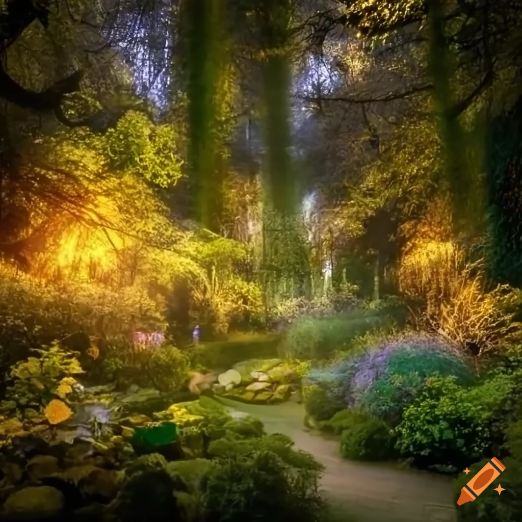 golden light in a beautiful fantasy garden