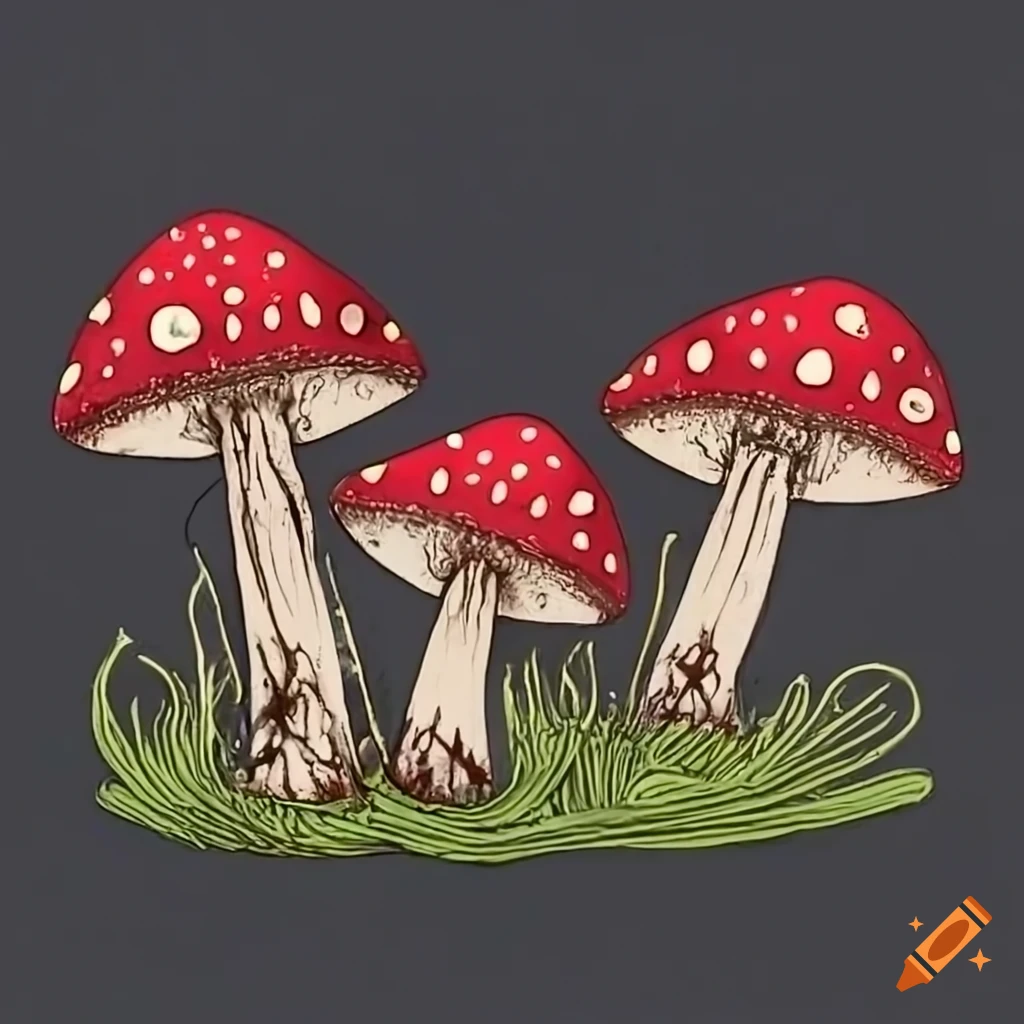close-up of three red fly mushrooms