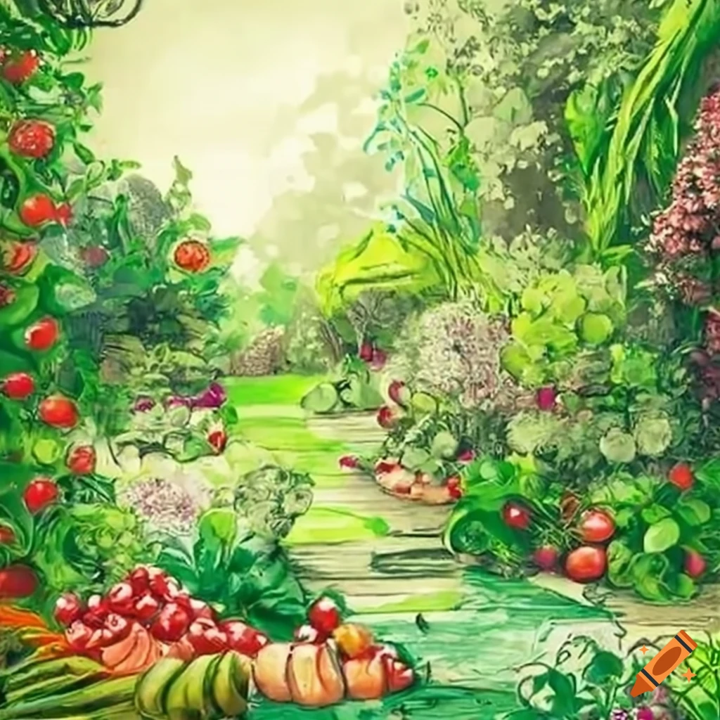abundance of fresh vegetables and fruits in a garden