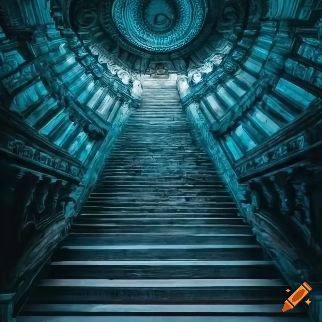 luminous scifi stair in temple style
