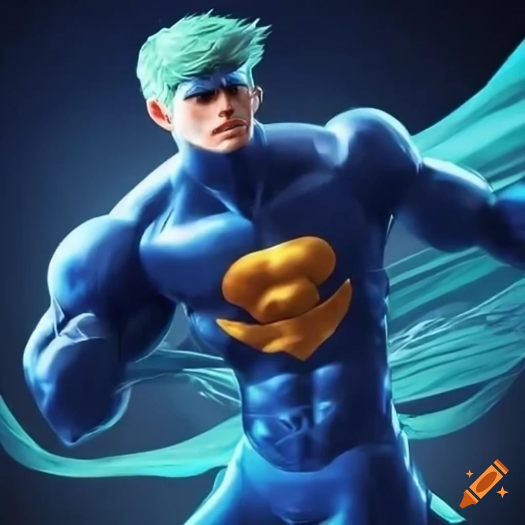 Superhero in blue costume with super speed and strength