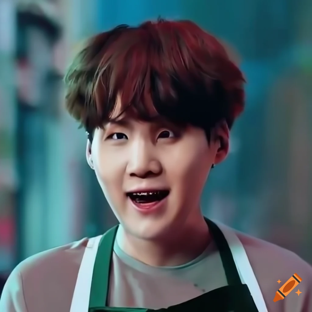 cinematic-image-of-suga-from-bts-wearing-a-starbucks-apron-on-craiyon