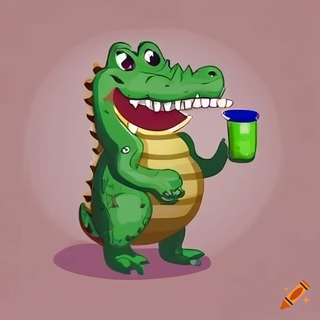 cute crocodile drinking coffee