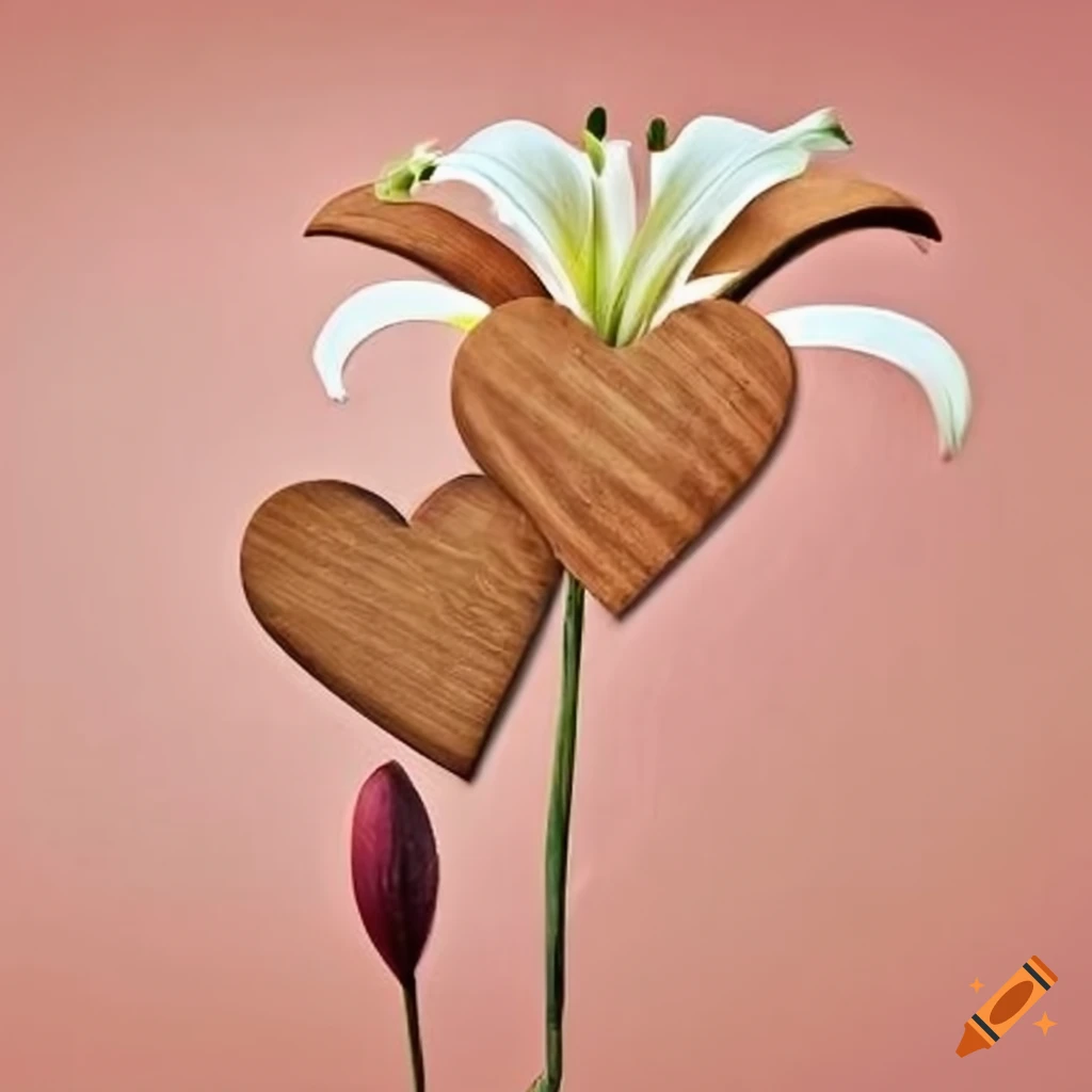 wooden hearts and lily blooms