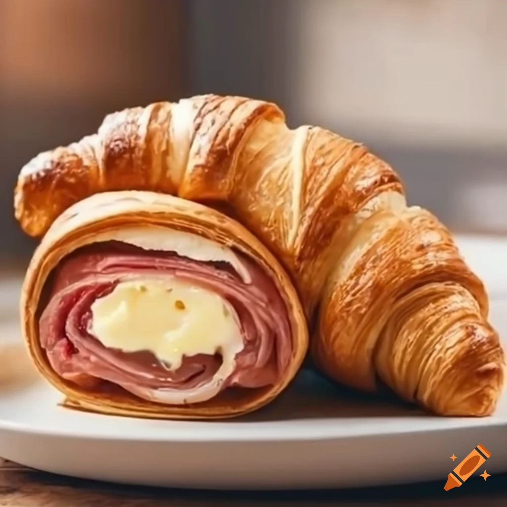 Croissant filled with ham and cheese on Craiyon