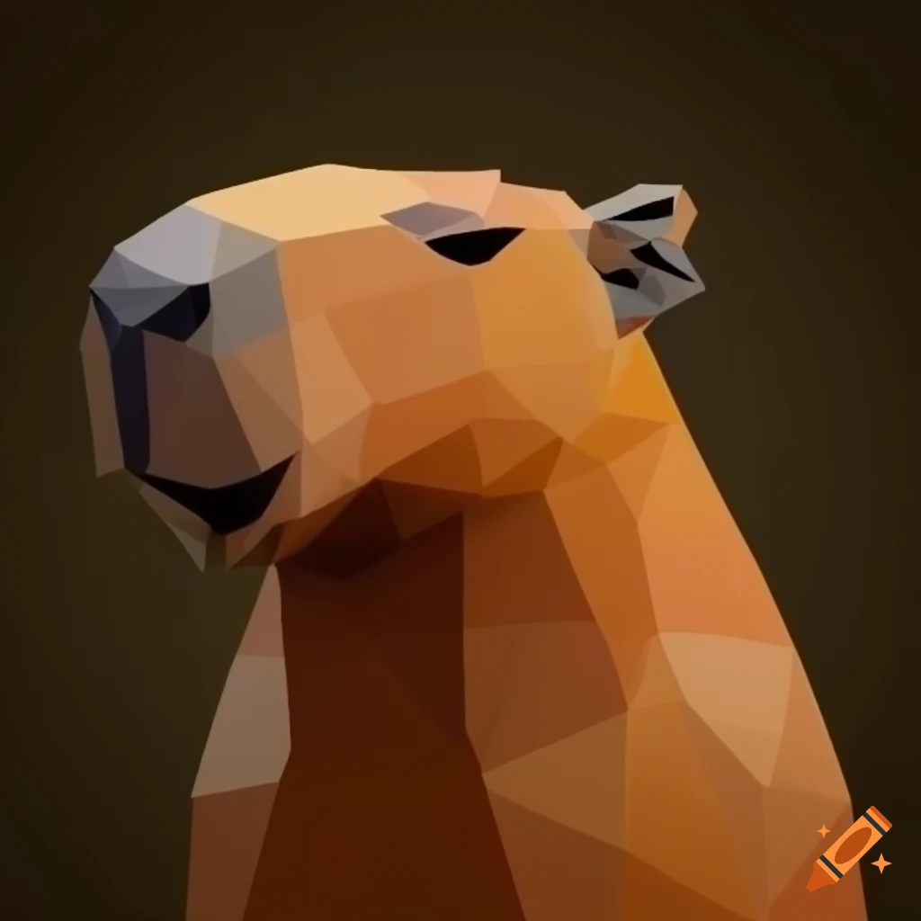 low-poly style capybara with orange markings